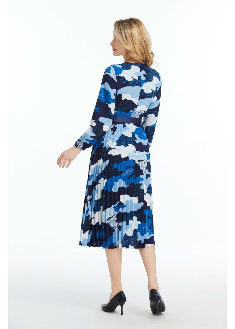 Long Sleeved Belted Colorful Print Midi Dress - seilerlanguageservices