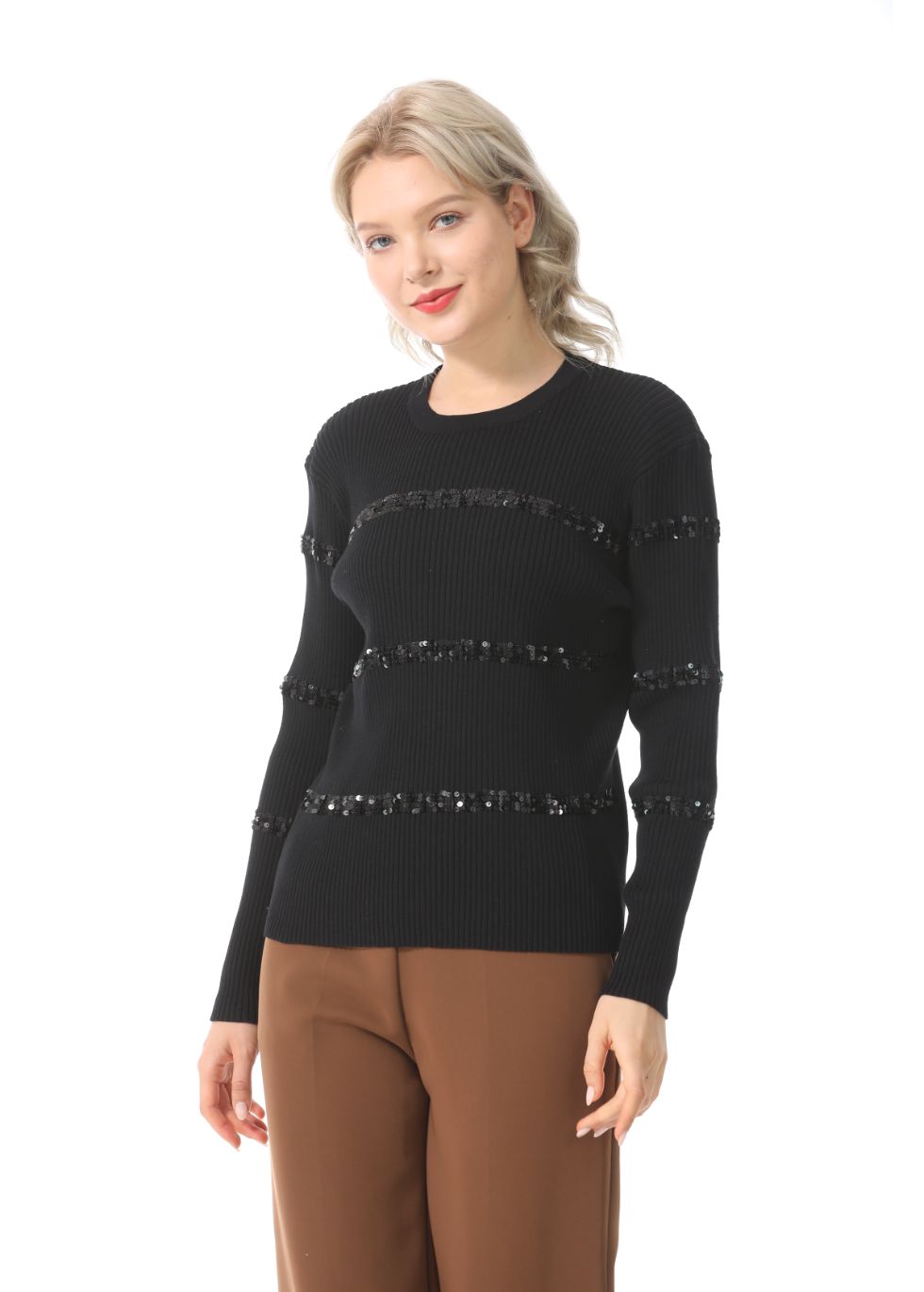 Ribbed Detail Long Sleeve Sweater - seilerlanguageservices