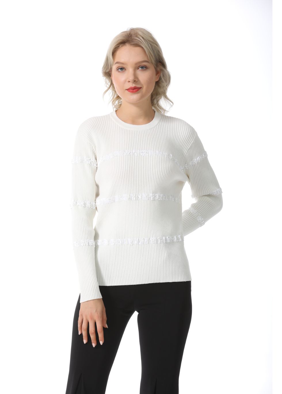 Ribbed Detail Long Sleeve Sweater - alamaud