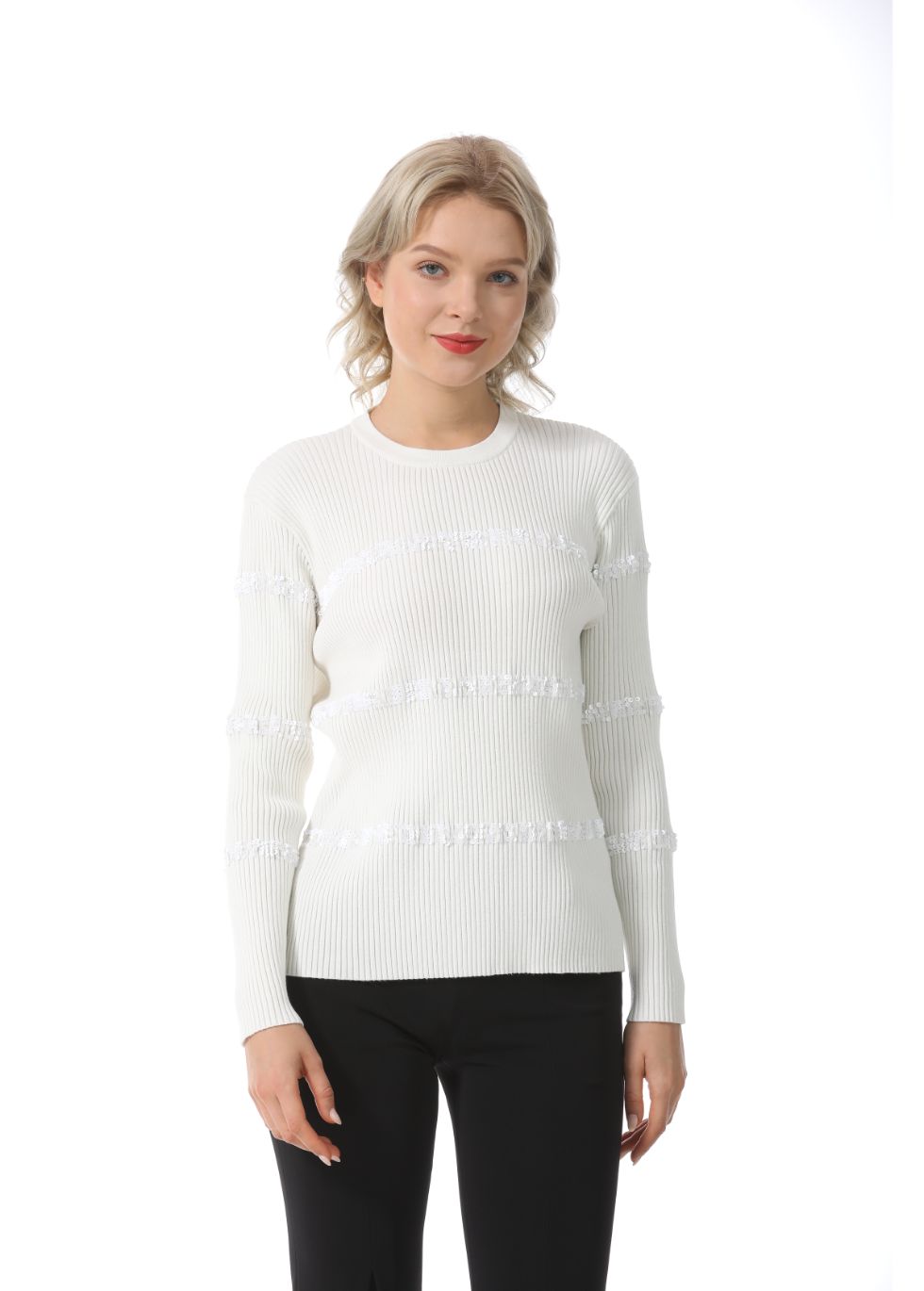 Ribbed Detail Long Sleeve Sweater - alamaud