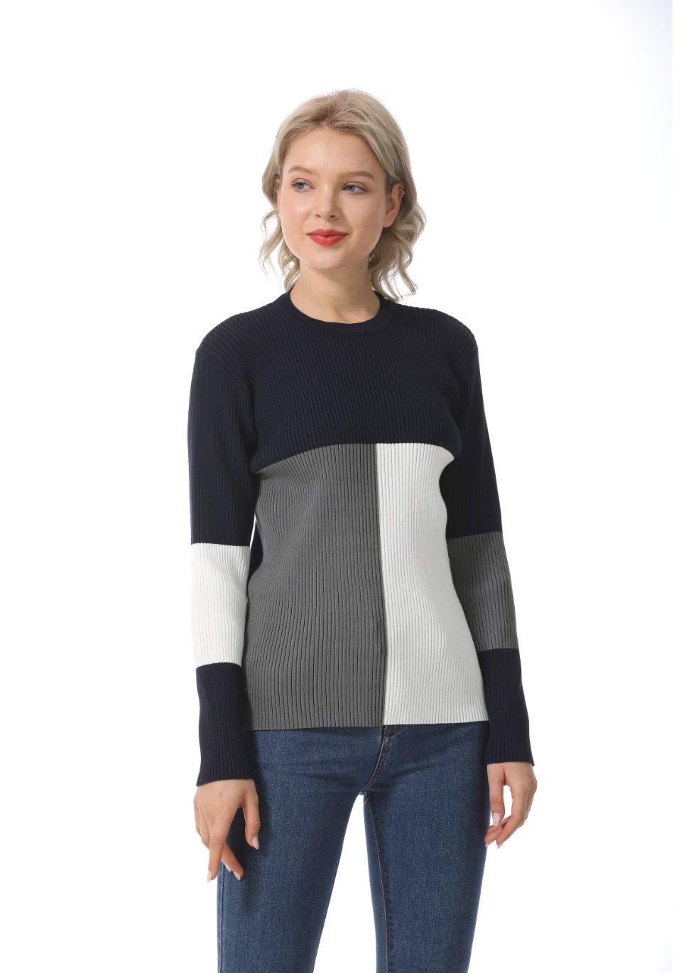 Long Sleeve Color Block Ribbed Sweater - seilerlanguageservices