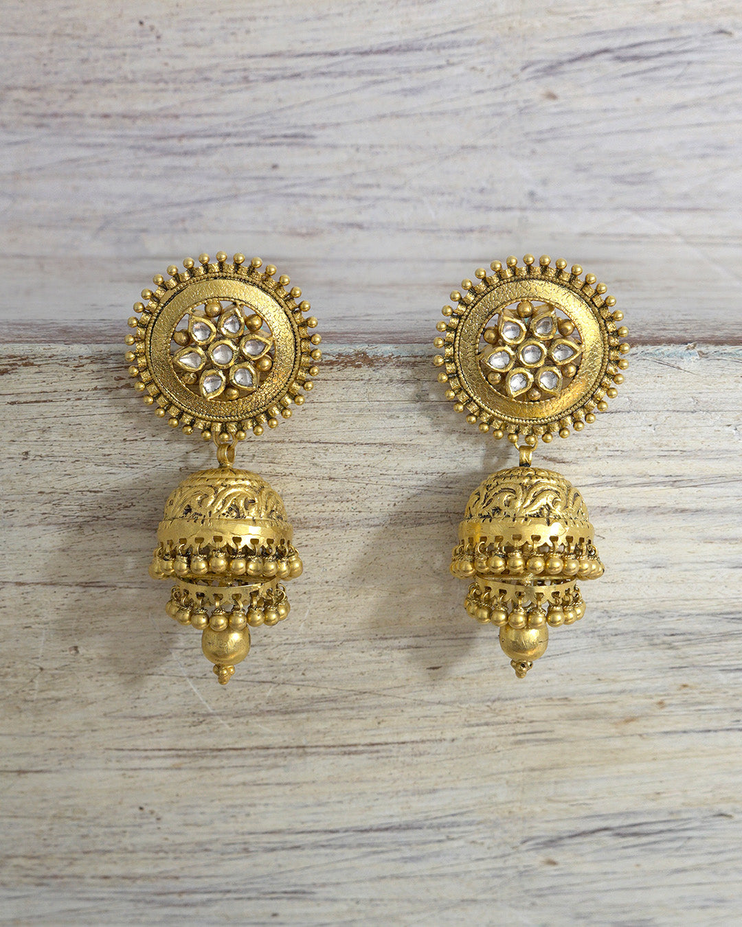 Sampada Indian Gold Jhumka Earrings – Artisanal Fine Jewellery | AURUS