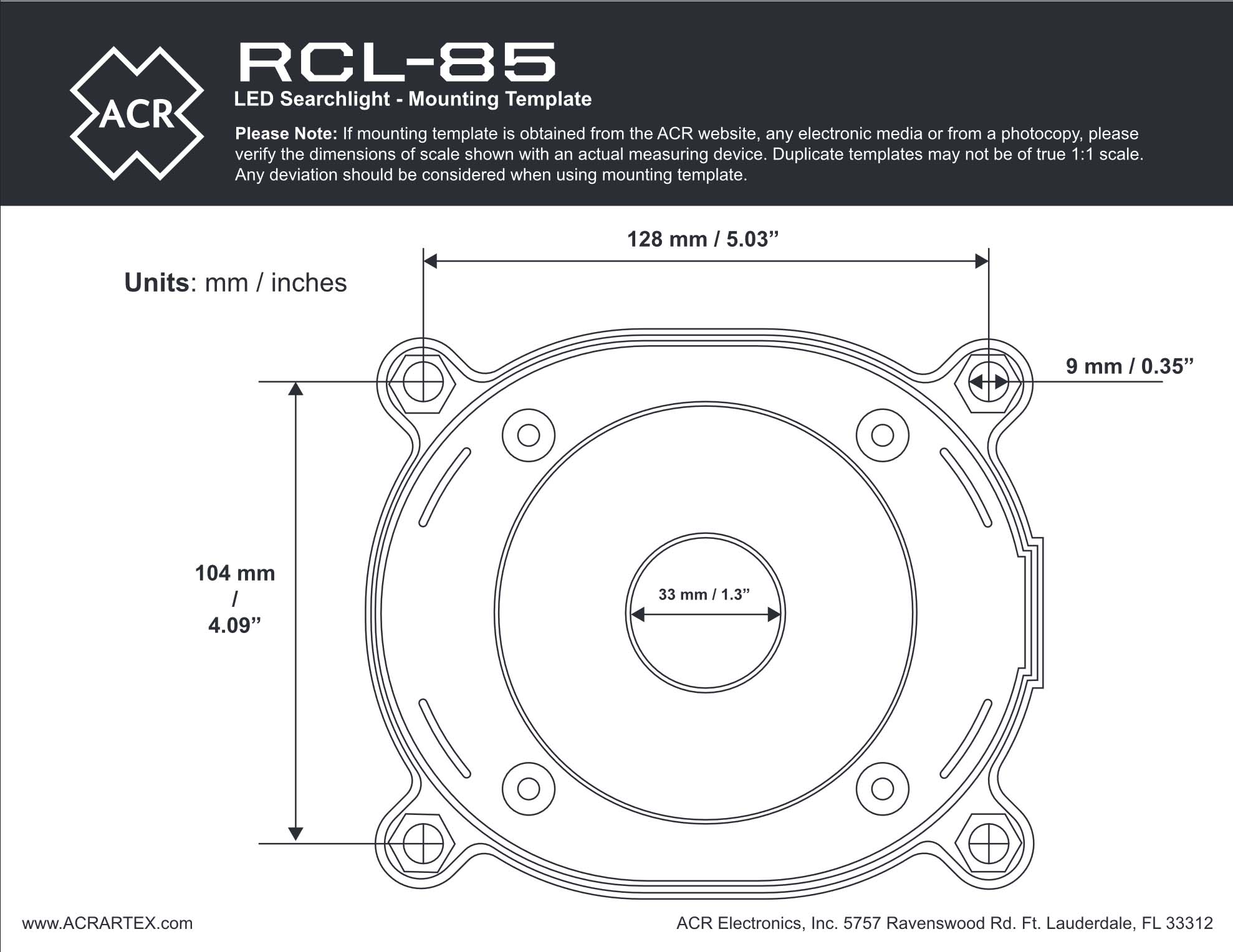 RCL-85 Mounting Template