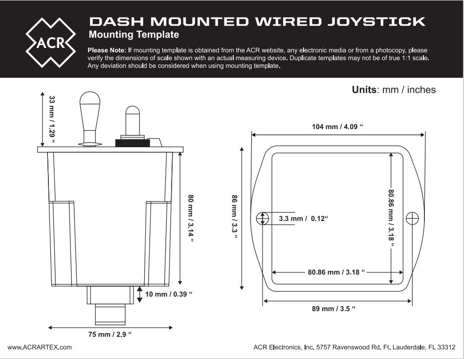 RCL-95 Wired Joystick Mounting Template