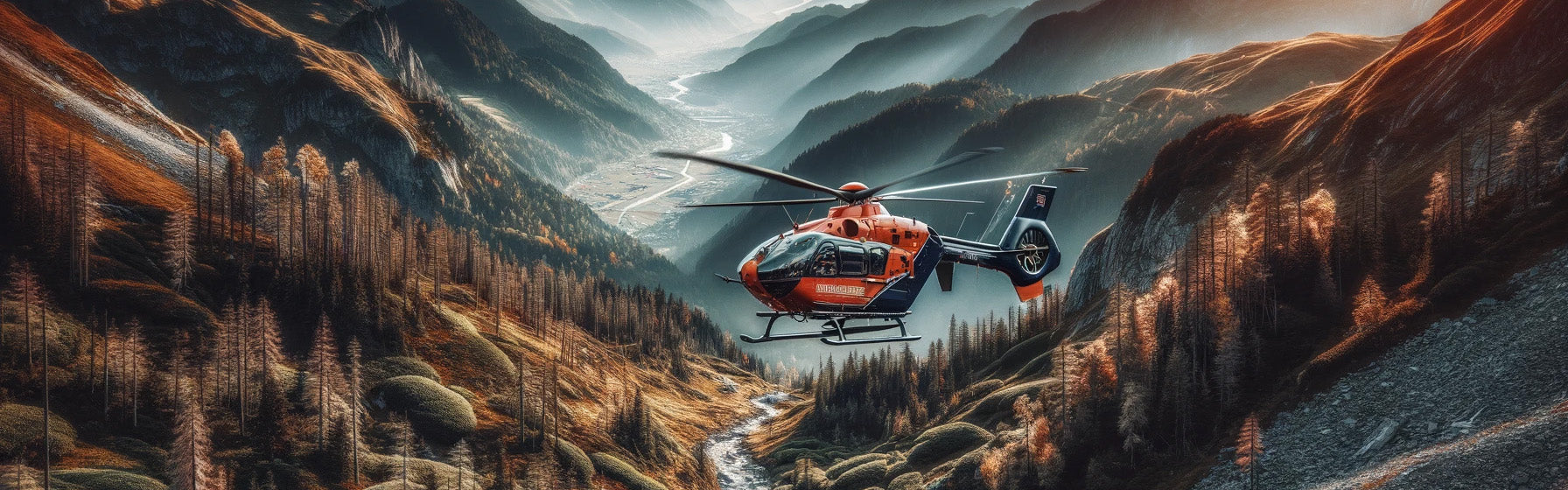 Emergency Chopper Traveling Off Grid in Rescue Operations