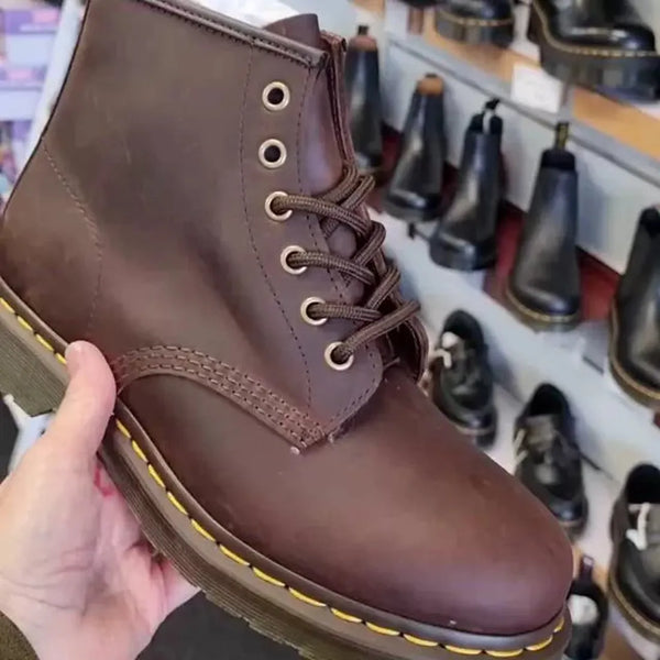 Dr Martens 101 6 Eye Brown Crazy Horse Yellow Stitching Boot - Image