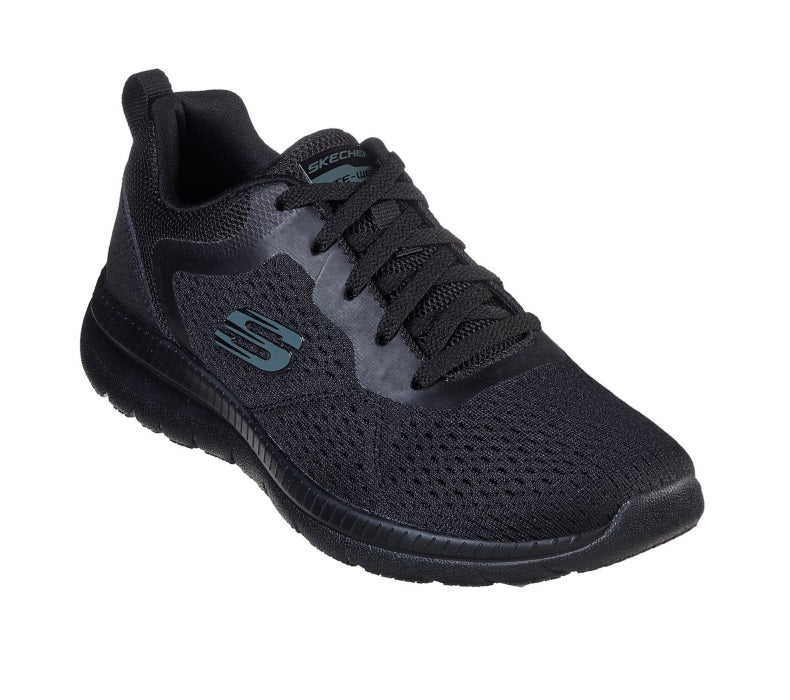 black skechers lace up trainers