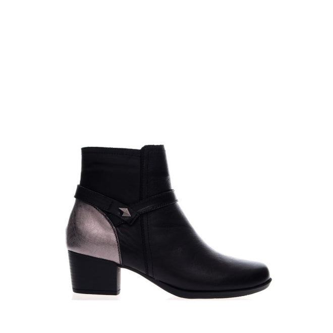 Stegmann Lane Womens Black Leather Ankle Boot w/Pewter | Foot Forward Shoes