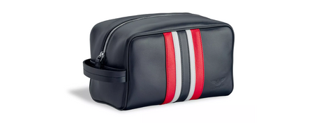 Bentley dark sapphire leather wash bag with striped detail through centre