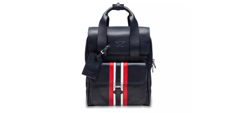 Bentley dark sapphire leather backpack with striped detail to front pocket