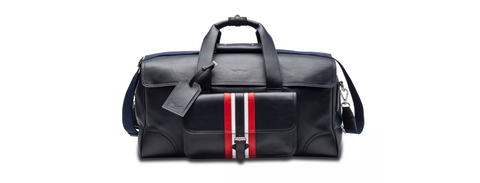 Bentley dark sapphire leather holdall with striped detail to front pocket