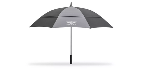 Large vented canopy umbrella in black and grey featuring Bentley emblem to front panel