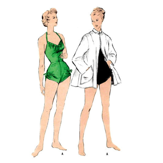 Women's Bathing Suit, Sarong, Beach Coat, Halter Neck, Bra, Vintage 1940s  Sewing Pattern – Vintage Sewing Pattern Company