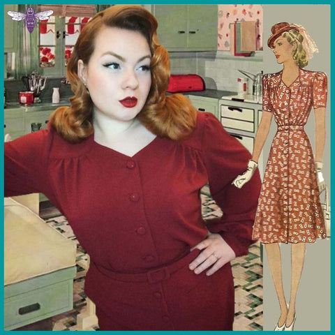 girl in 1940s 2 piece dress