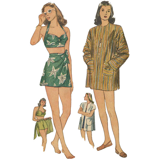 Women's Bathing Suit, Sarong, Beach Coat, Halter Neck, Bra