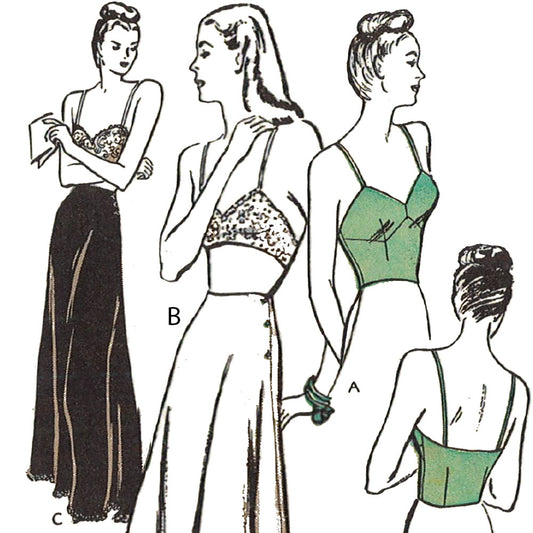 PDF - 1940's Pattern, Women's Bra & Petticoat Lingerie - Bust 32