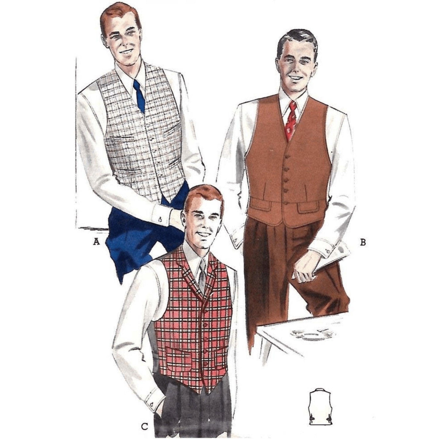 1950s Pattern, Men's Set of Waistcoats – Vintage Sewing Pattern Company