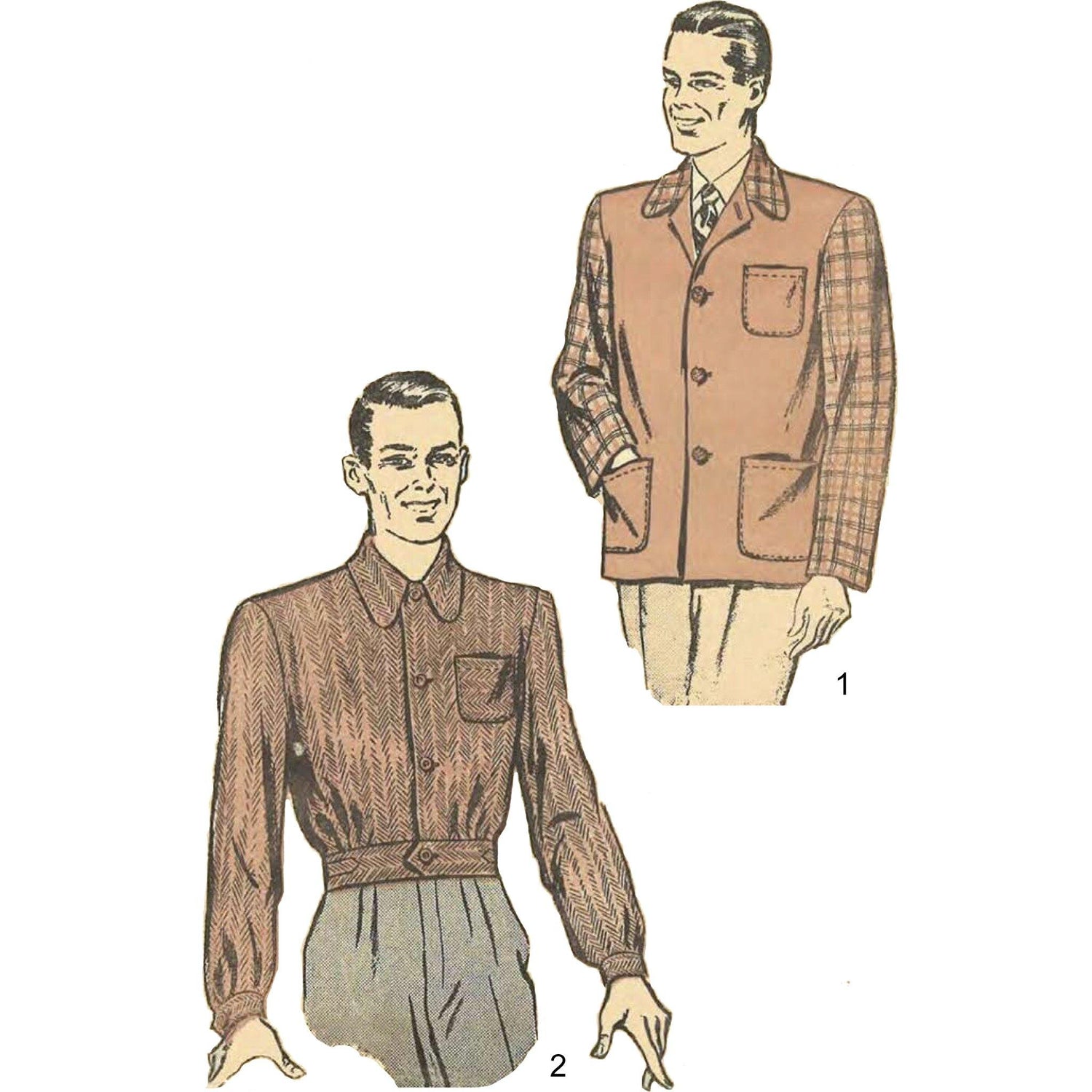 PDF - 1940's Sewing Pattern: Men's Sports Coat & Battle Jacket - Chest ...