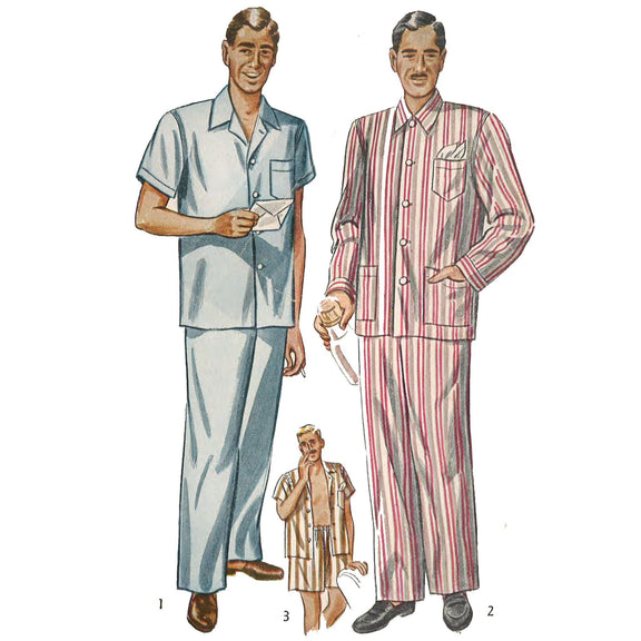 1950's Pattern, Men's Long and Short Sleeved Pyjamas – Vintage Sewing ...