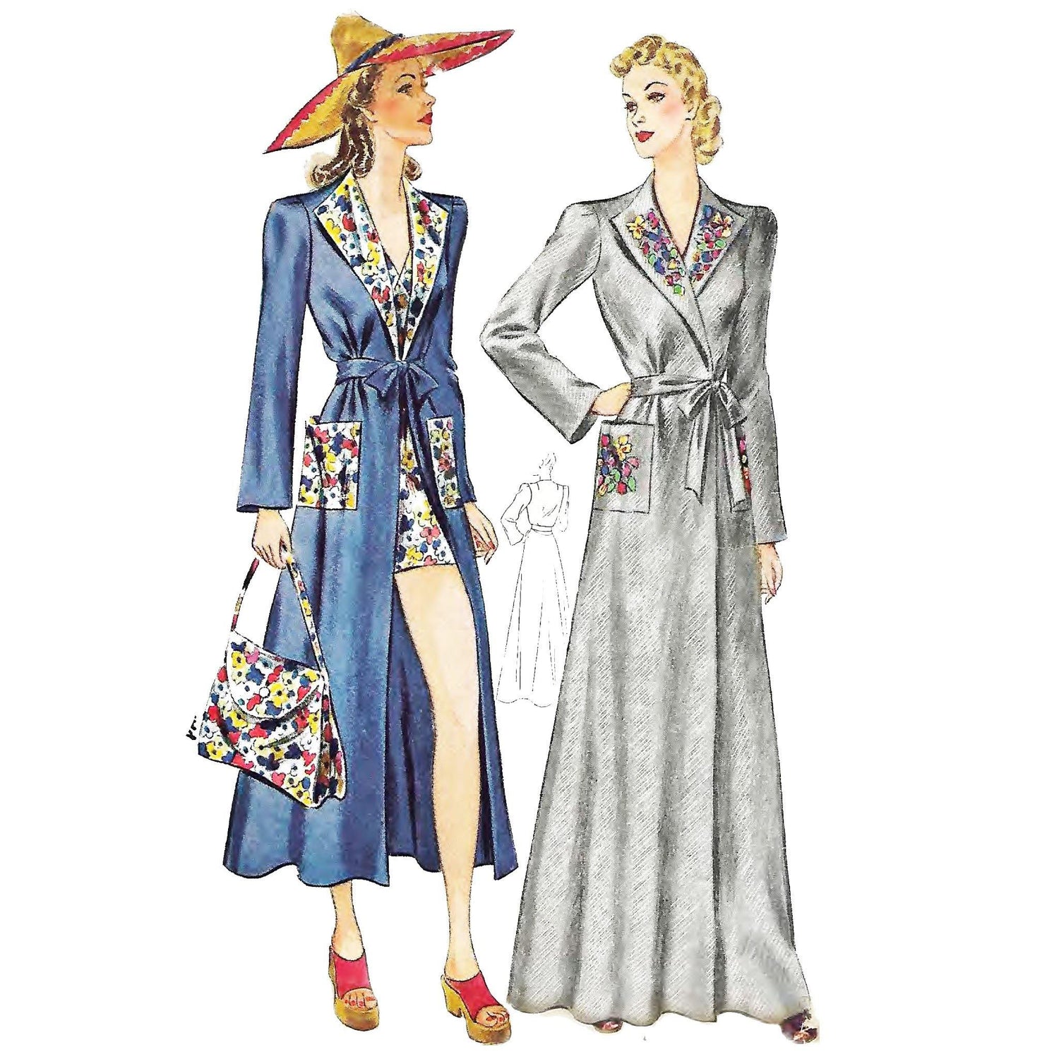 PDF - 1930s Pattern, Women's Beach, House Coat & Bag, Robe - Multi