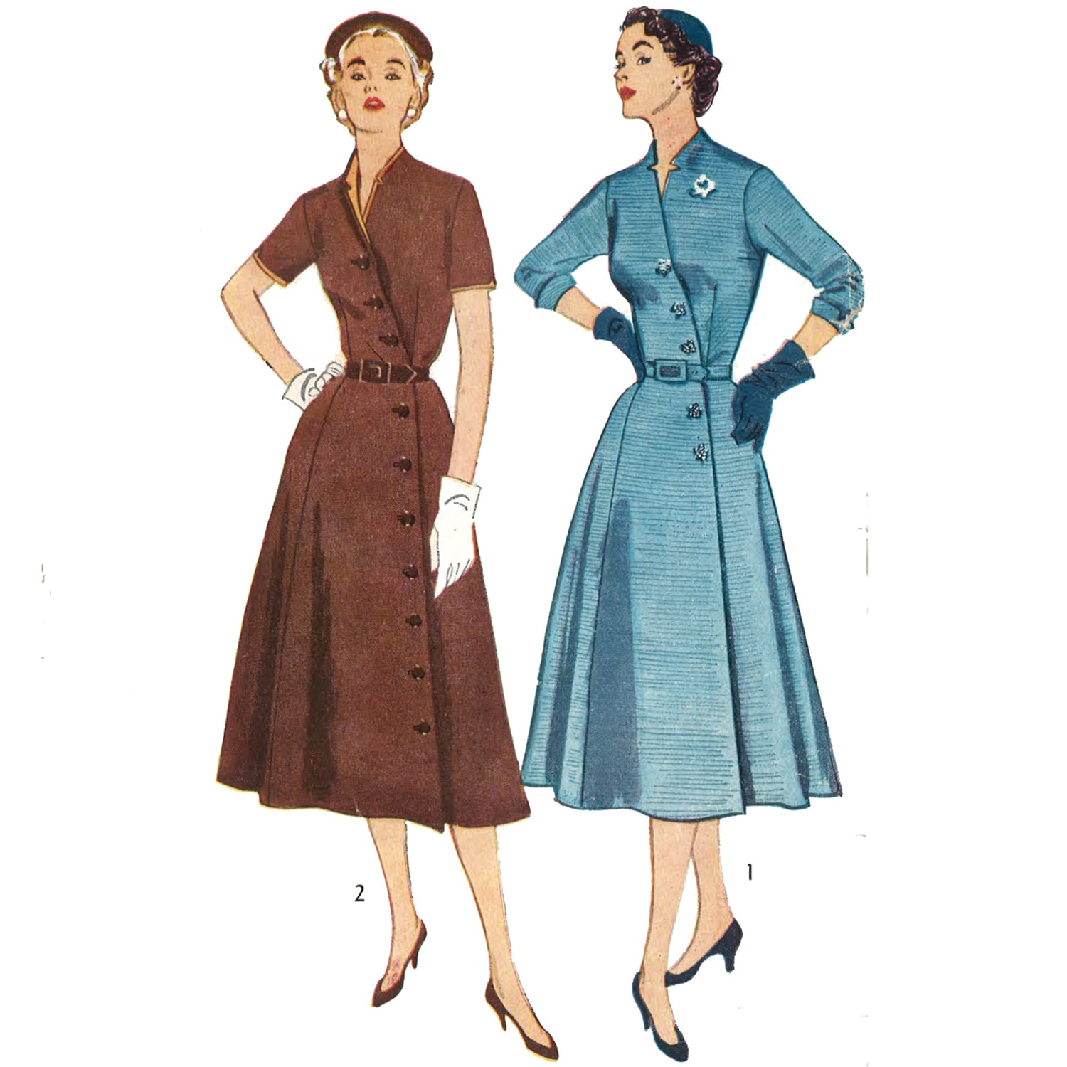 1950s Pattern One Piece Front Diagonal Fastening Dress Vintage Sewing Pattern Company