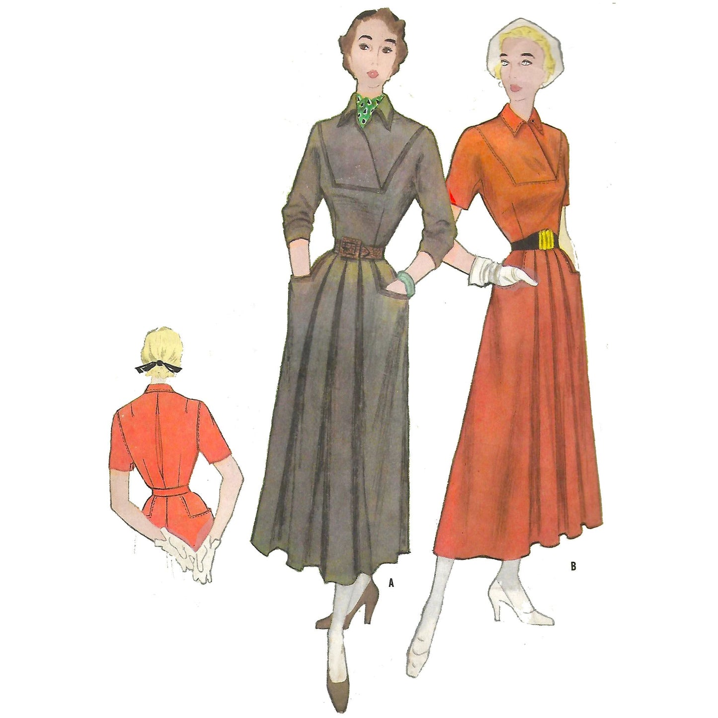 Vintage 1940s Pattern – One-piece Street Dress, Front Detailing ...