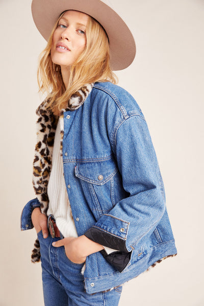 CHARITY SALE Levi's leopard print reversible trucker denim jacket –  Manifesto Woman