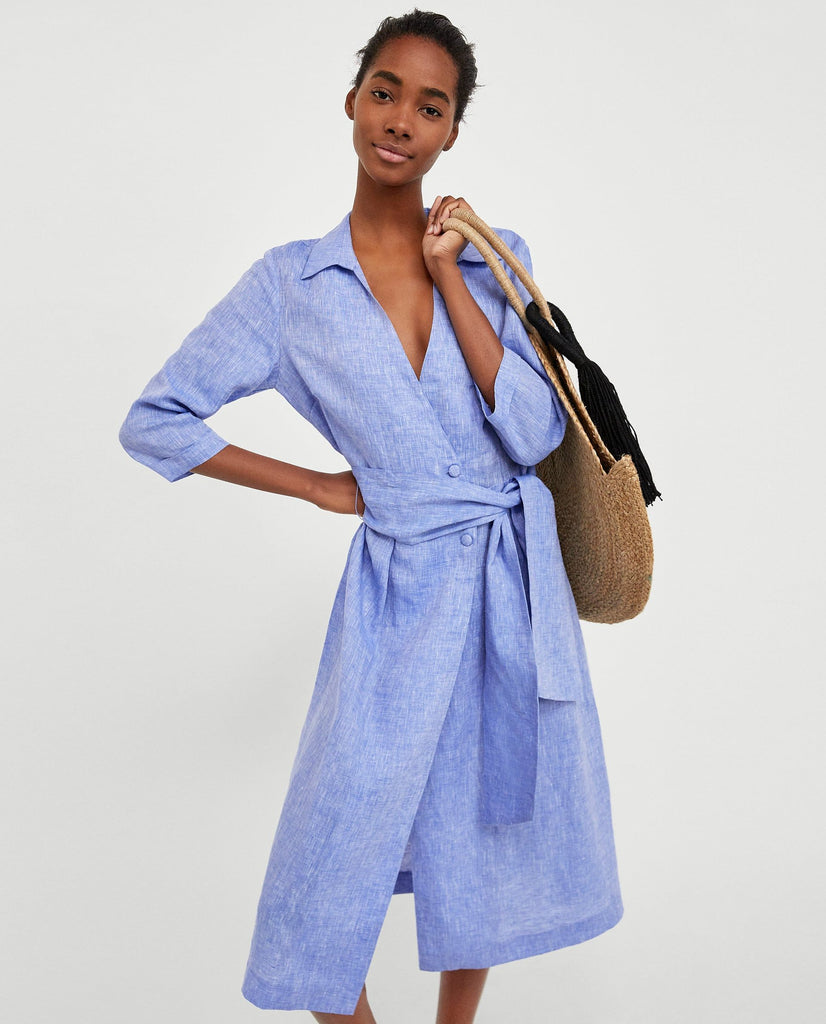 Zara blue linen midi dress – Manifesto Woman