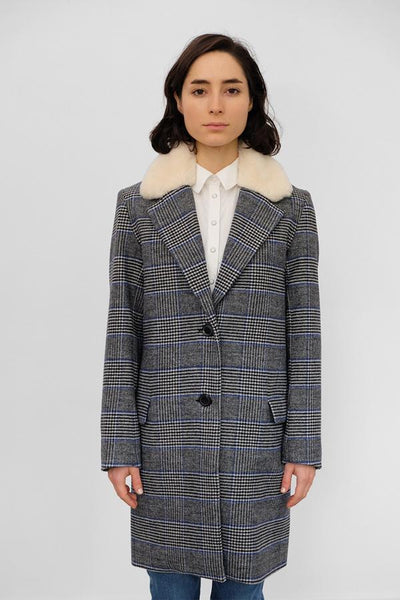 Levi's 'Amaya' grey check wool faux sheepskin collar coat - new – Manifesto  Woman