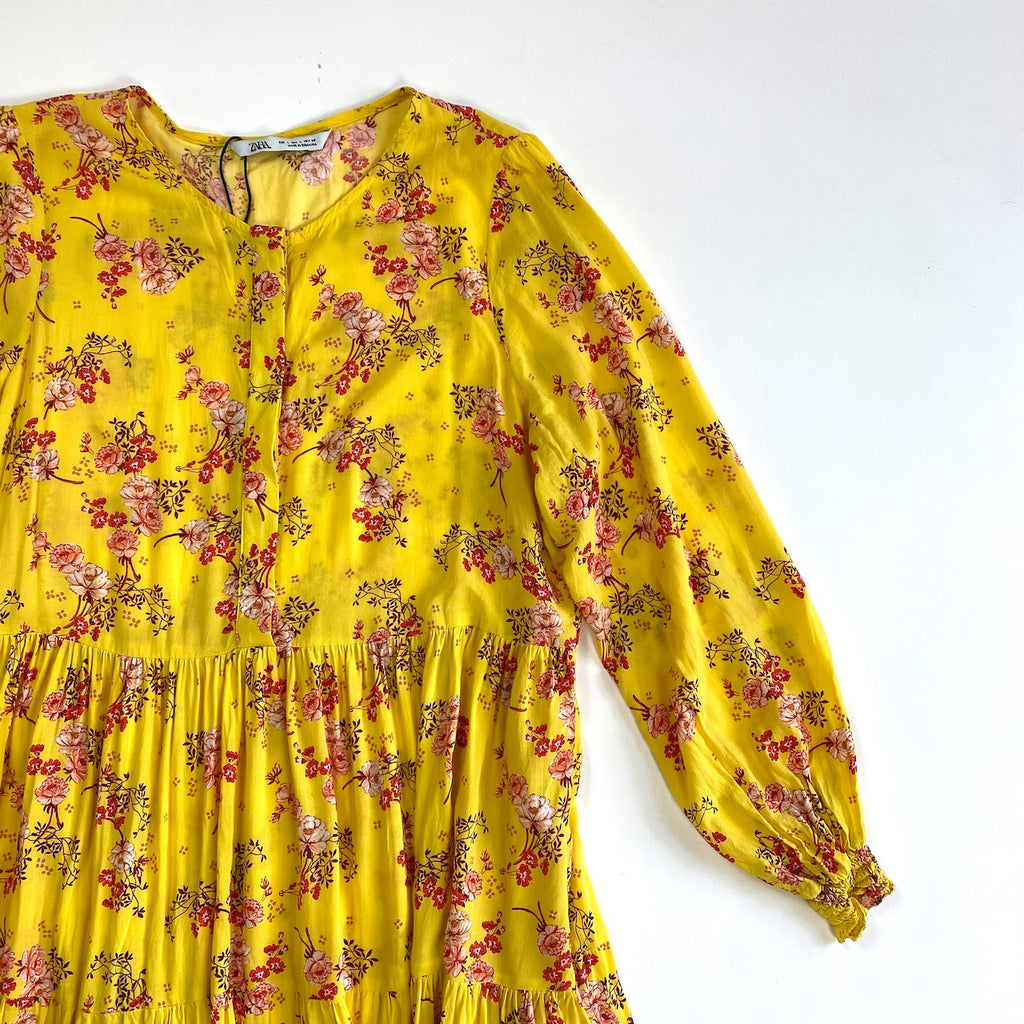 Zara yellow floral tiered long midi/ maxi dress – Manifesto Woman