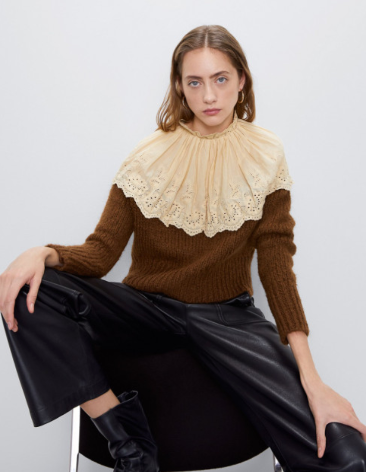Zara broderie anglaise brown wool jumper – Manifesto Woman