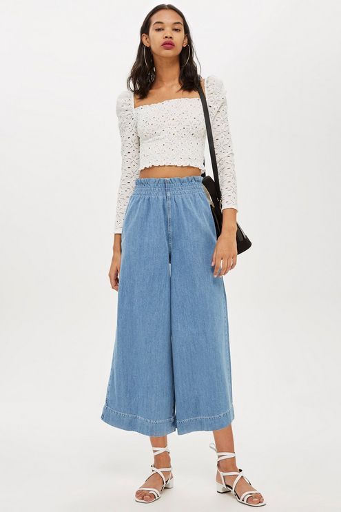 Topshop bleached shirred wide leg jeans – Manifesto Woman