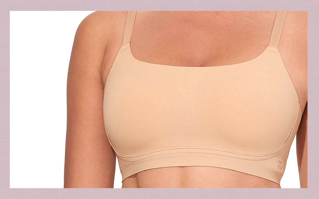 Closeup of a model wearing one of Tommy John’s Comfort Smoothing bra representing one of the best bras for sleeping in