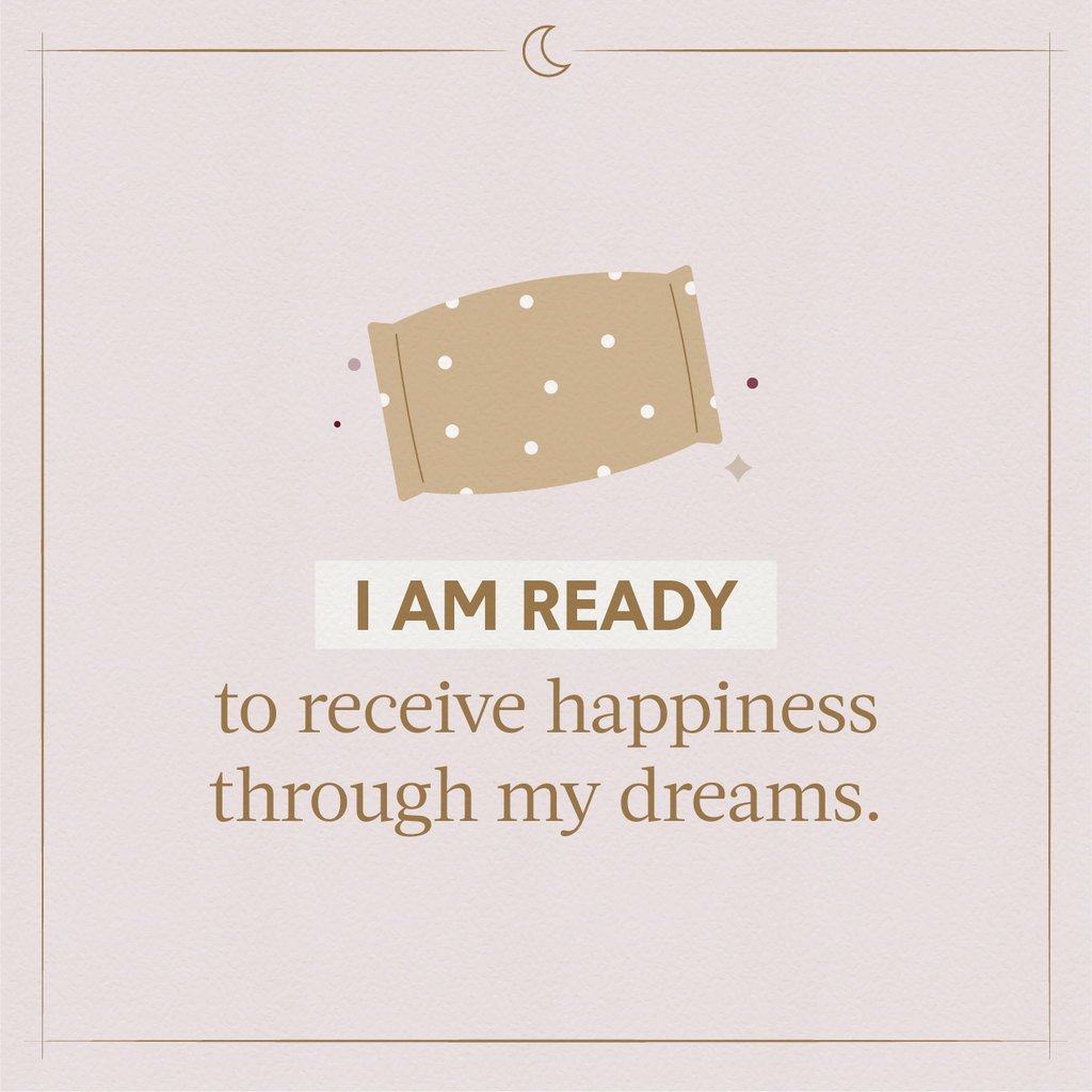 A gold polka-dotted pillow indicating using sleeping affirmations to receive happiness through dreams
