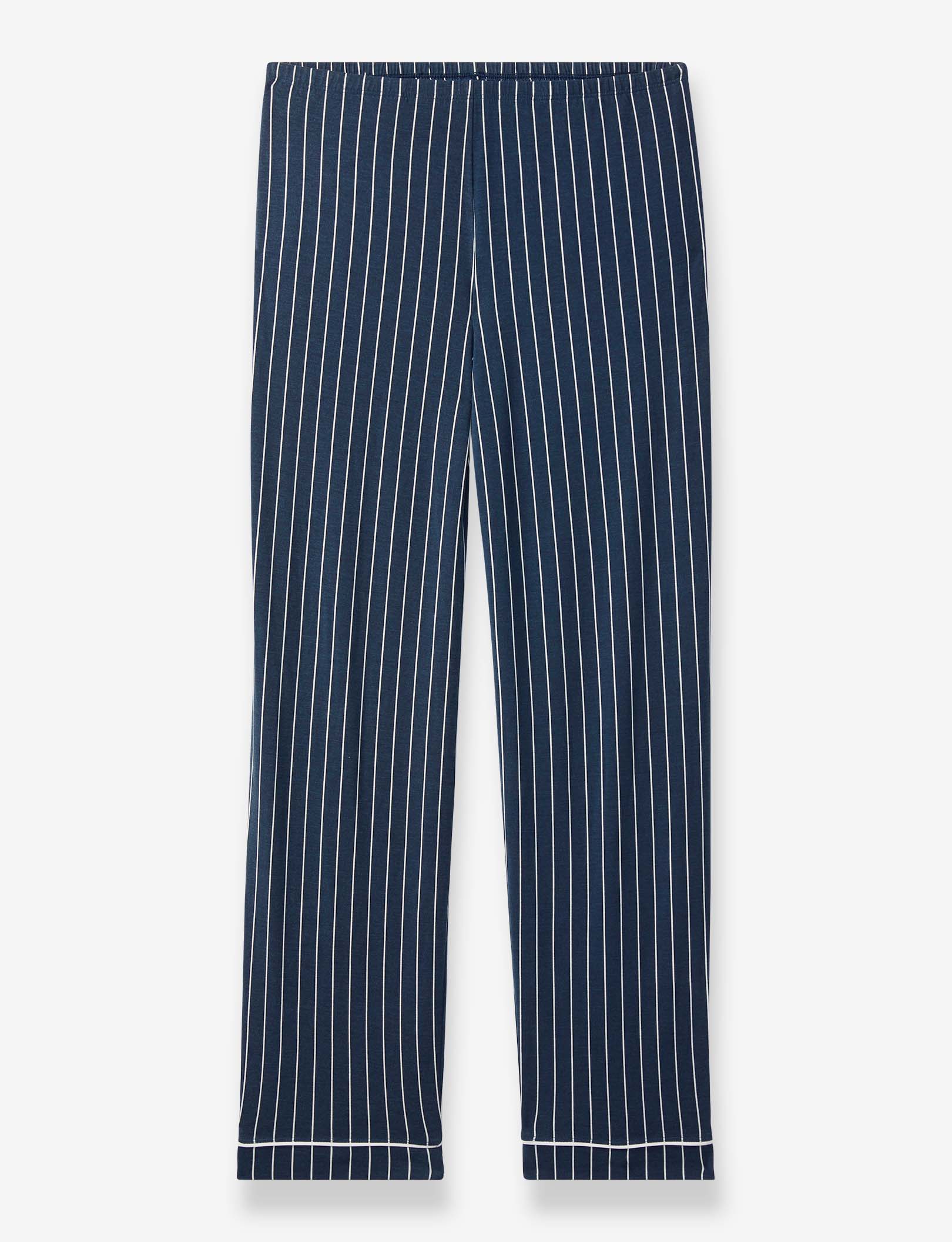 Women's Short Sleeve Top & Pant Pajama Set, Navy Blazer Pinstripe