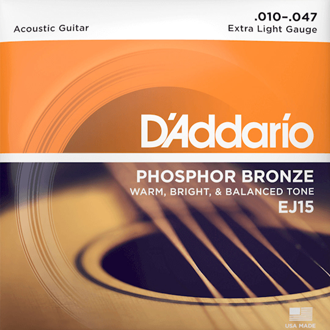 D'Addario Guitar Strings - Acoustic Guitar Strings - 80/20 Bronze - For 6  String Guitar - Deep, Bright, Projecting Tone - EJ10 - Extra Light, 10-47