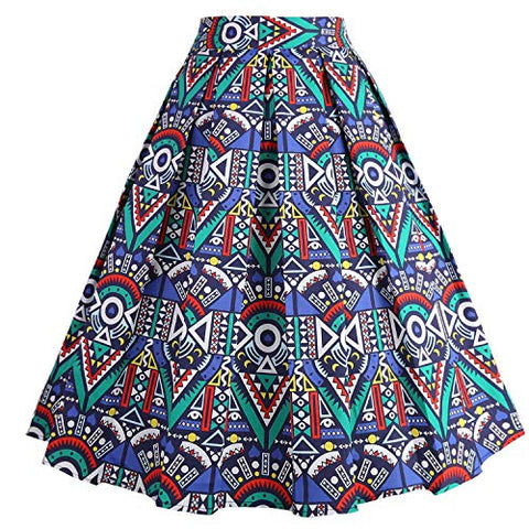 Women's Vintage A-line Printed Pleated Flared Midi Skirts  Women's Clothing store: - African Clothing Online