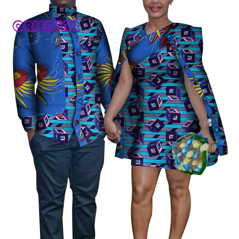 Fashion African Clothes For Couple Men Long Sleeve Shirt Women Dress W