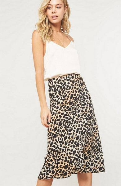leopard midi skirt elastic waist