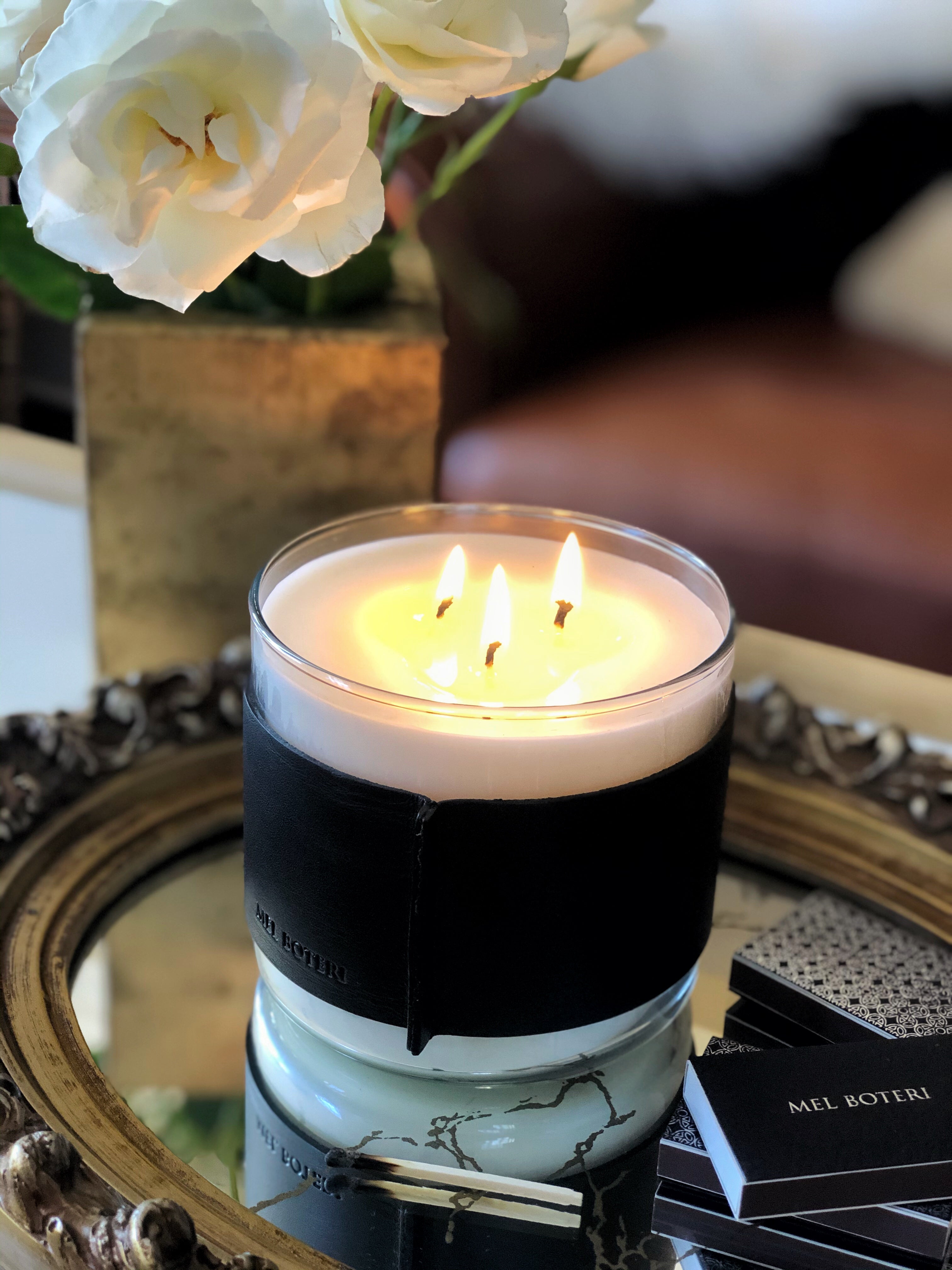 Mel Boteri Fashion Group Custom Leather Wrapped Candles