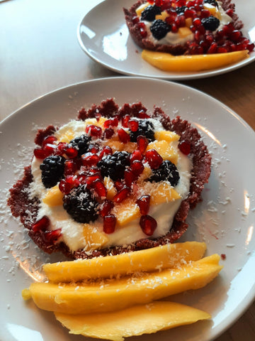 Cranberry havermout taartje skyr en fruit SuperRoots Cichoreiwortelvezel gezonde lunch tegen obstipatie