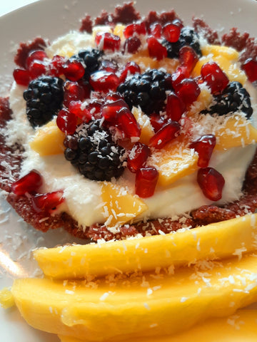 Cranberry havermout taartje skyr en fruit SuperRoots Cichoreiwortelvezel gezonde lunch tegen obstipatie