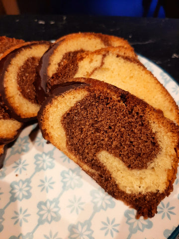 Gemarmerde tulbandcake vanille chocolade minder suiker gezonder bakken SuperRoots Cichoreiwortelvezel