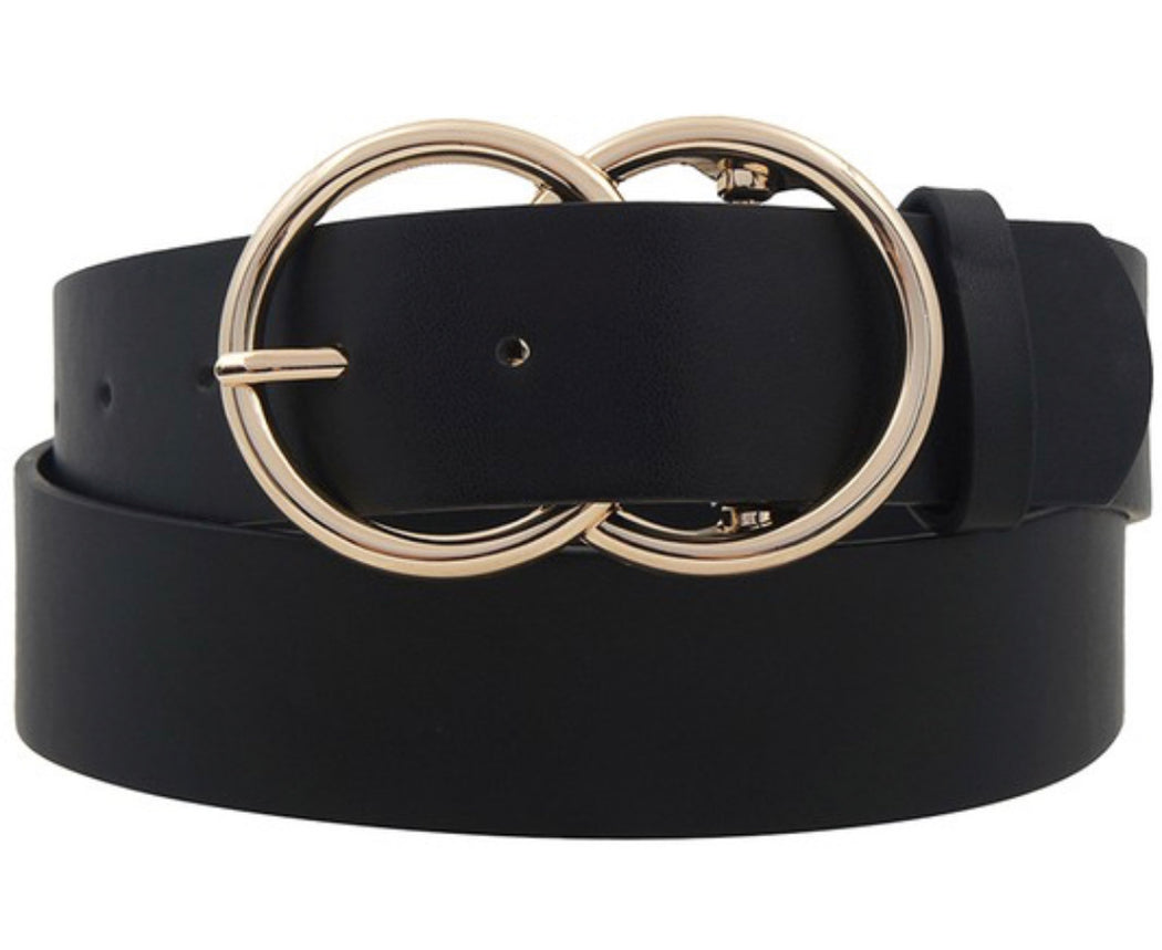 Faux leather belt with double circle buckle: 4 color options
