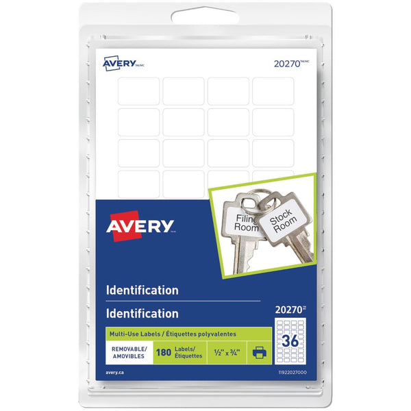 Avery Multi Purpose Labels, 3/4" x 1/2" White 180pk