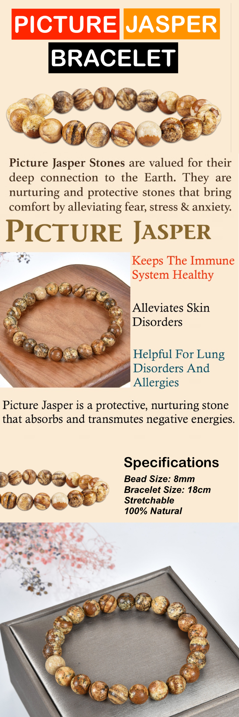 Certified Yellow Jasper 8mm Natural Stone Bracelet– Imeora