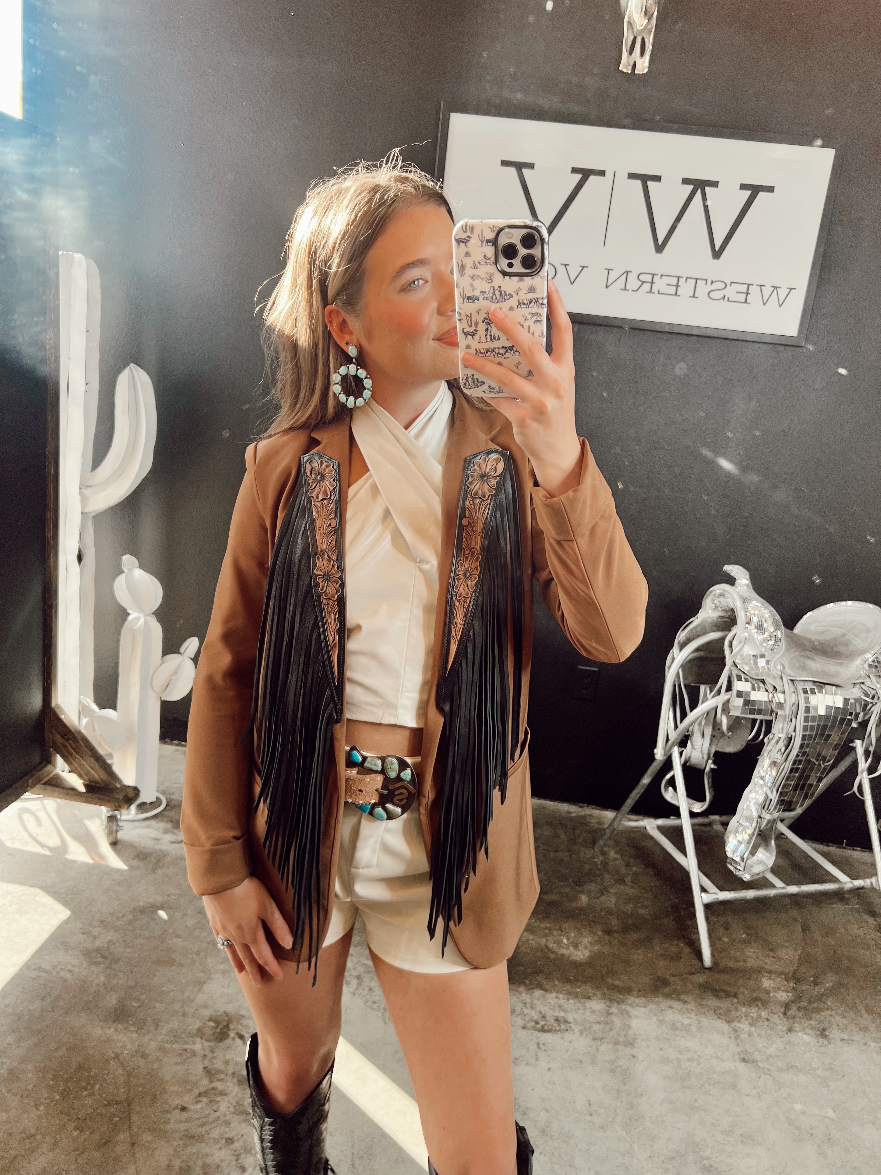 The Buckskin Tooled Leather Blazer in Brown