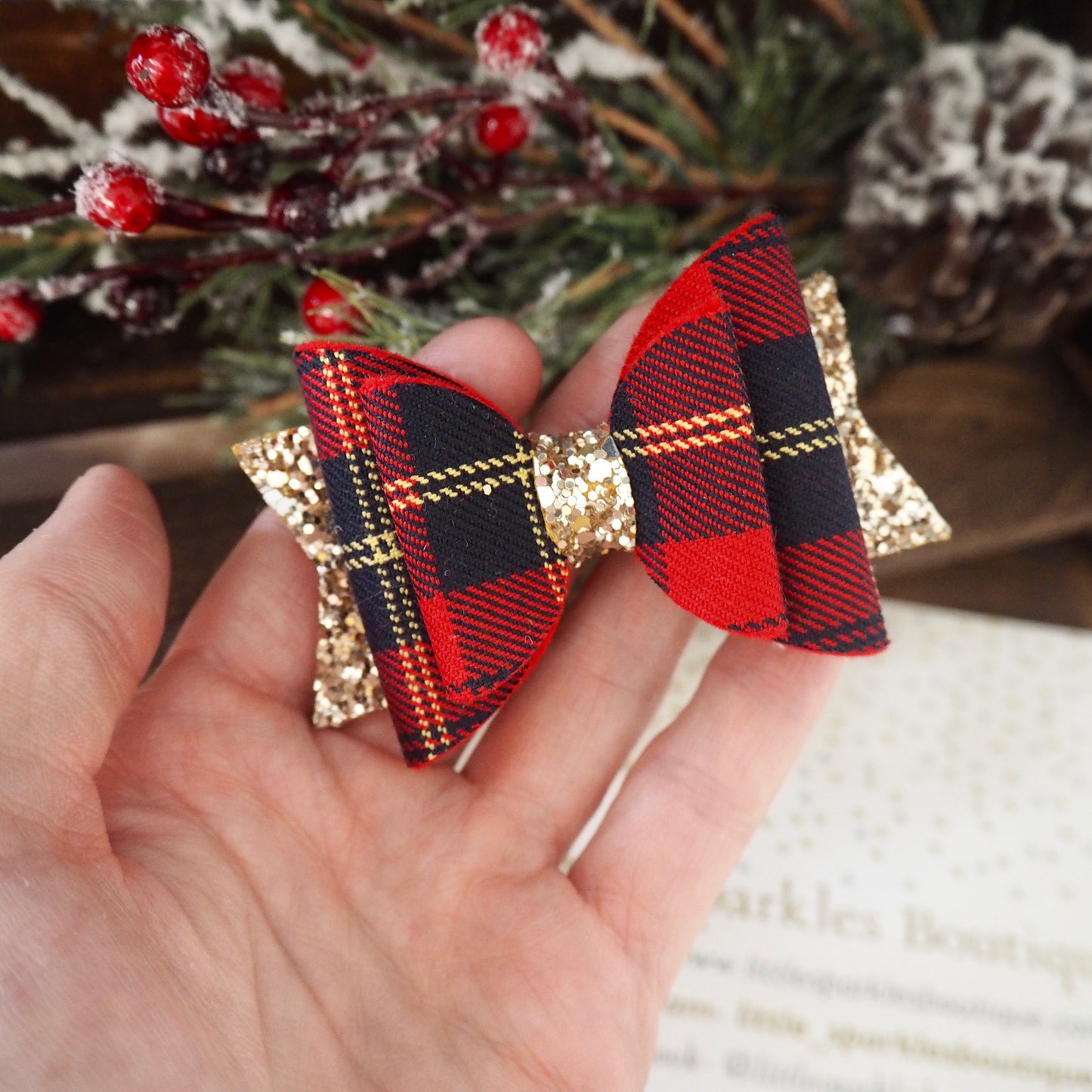 Red And Navy Tartan Bow