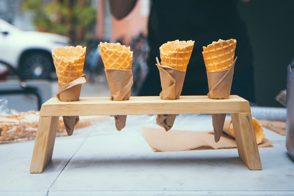 Ice cream cones in a row