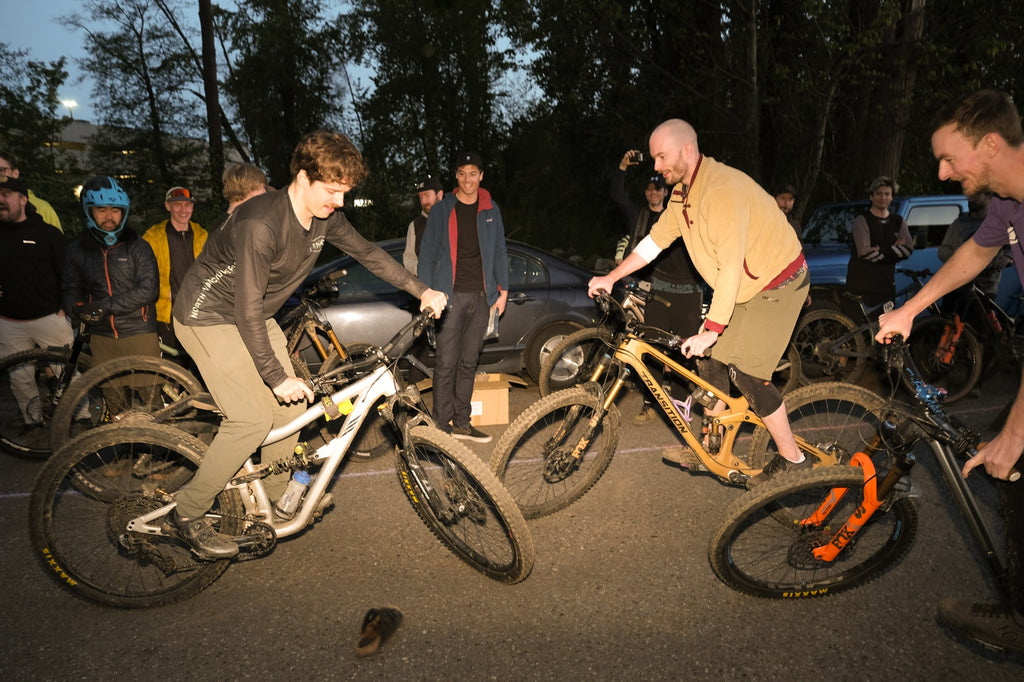 Three people battle it out in the trackstand competition